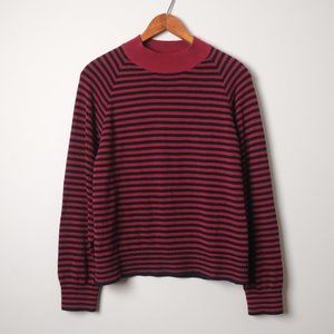Everlane Women The Cotton Mockneck Sweater Navy Burgundy Stripes Size XL